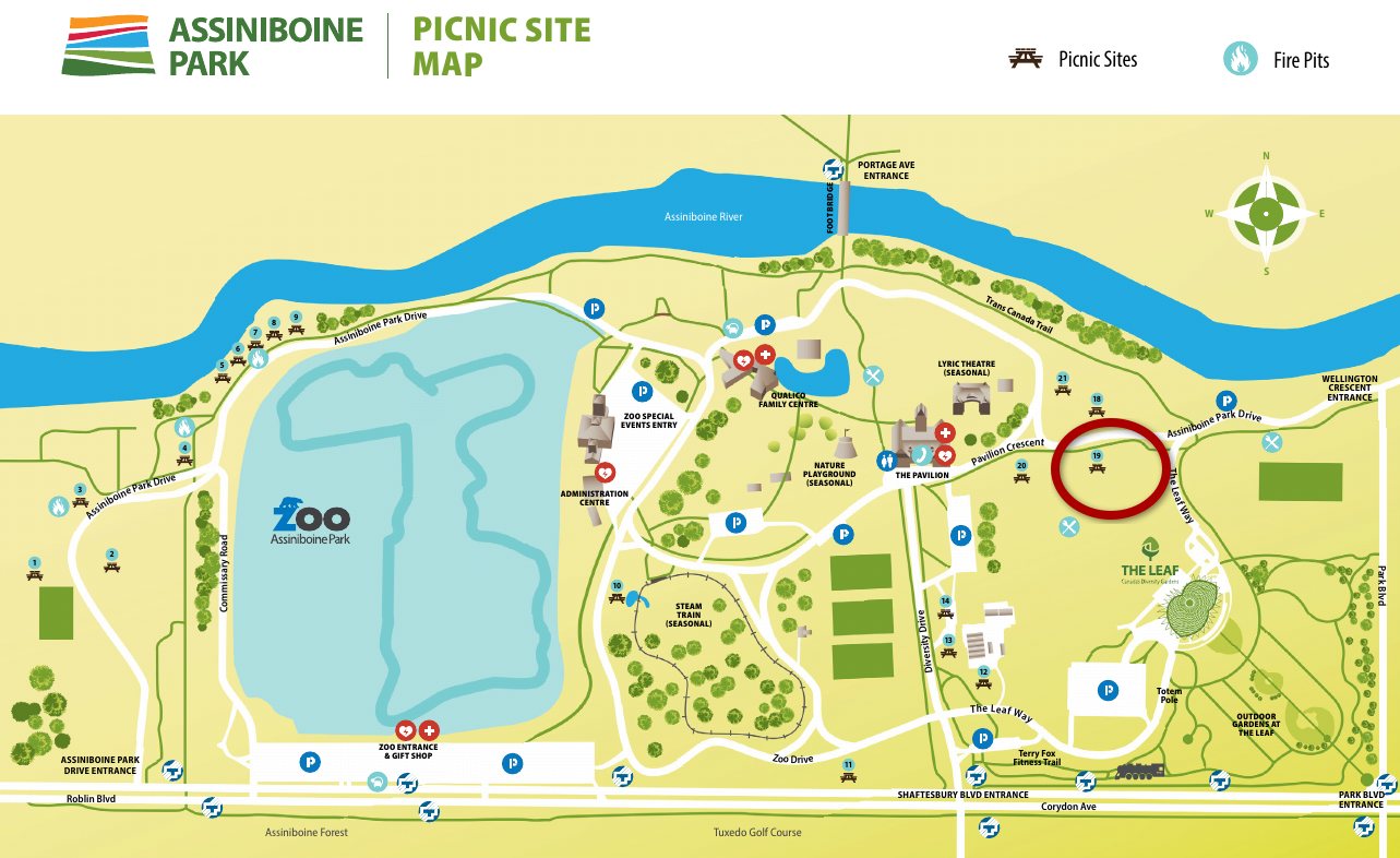 Assiniboine Park map with Picnic Site 19 circled